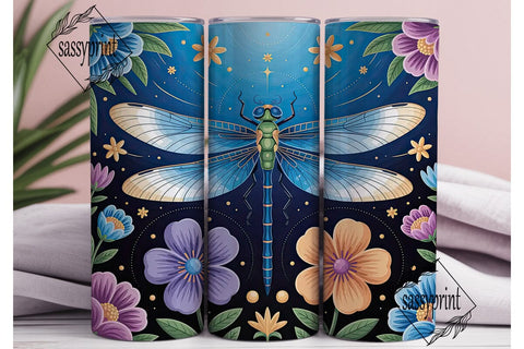 Dragonfly & Flowers 20oz Tumbler Wrap Sublimation sassyprint 