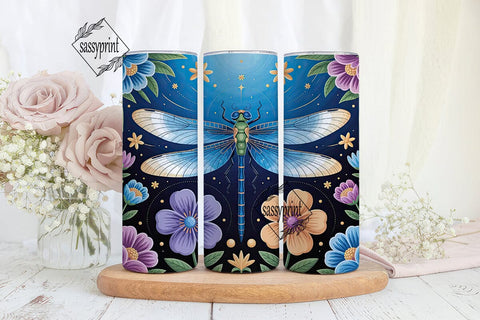 Dragonfly & Flowers 20oz Tumbler Wrap Sublimation sassyprint 