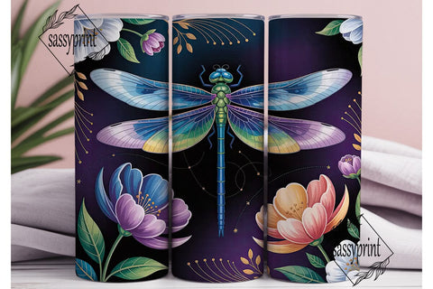 Dragonfly & Flowers 20oz Tumbler Wrap Sublimation sassyprint 