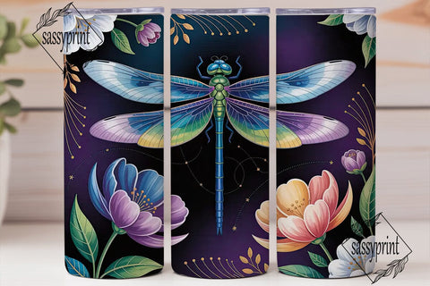 Dragonfly & Flowers 20oz Tumbler Wrap Sublimation sassyprint 