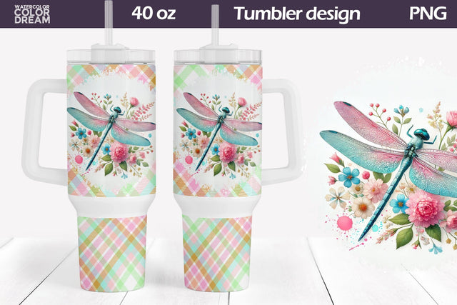 Dragonfly Flowers Tumbler 40 Oz Sublimation WatercolorColorDream 