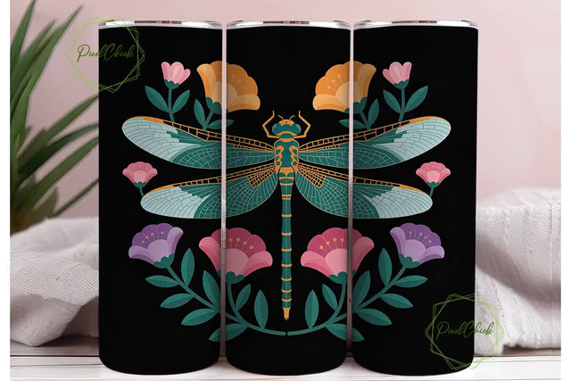Dragonfly Garden 20oz Tumbler Wrap Sublimation PixelChick 