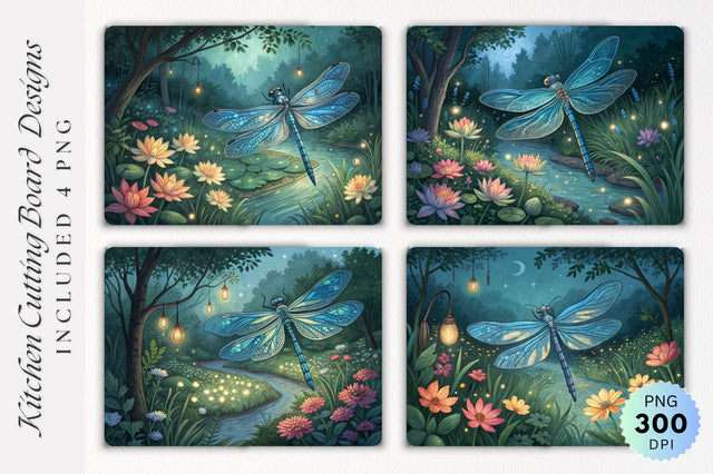 Dragonfly Garden Beauty with Cutting Board PNG Design Sublimation Regulrcrative 