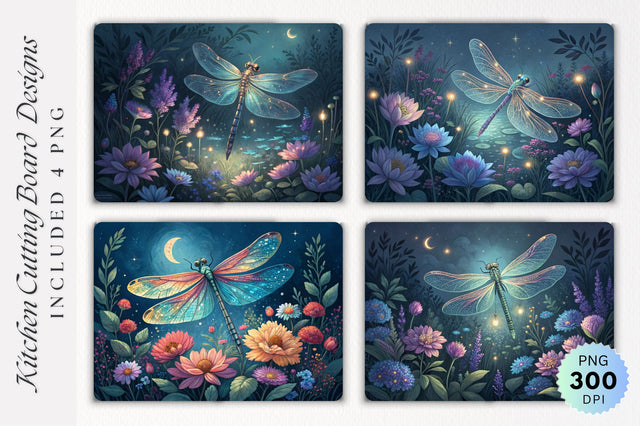 Dragonfly in a Floral Garden Cutting Board PNG Design Sublimation Regulrcrative 