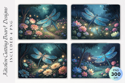Dragonfly in a Night Garden Cutting Board PNG Design Sublimation Regulrcrative 