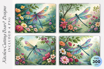Dragonfly in a Vibrant Garden Cutting Board PNG Design Sublimation Regulrcrative 