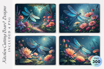 Dragonfly in Floral Paradise Cutting Board Cutting Board PNG Design Sublimation Regulrcrative 