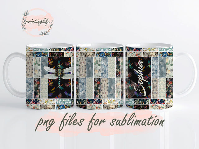 Dragonfly Lovers Mug Wrap Design, Instant Digital Design Download Mug Wrap Design, Mug Design PNG Sublimation PrintingLife 
