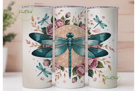 Dragonfly Mandala 20oz Tumbler Wrap Sublimation PixelChick 