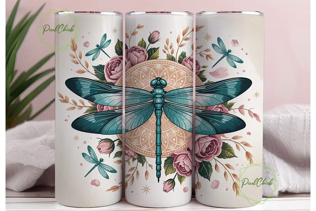 Dragonfly Mandala 20oz Tumbler Wrap Sublimation PixelChick 