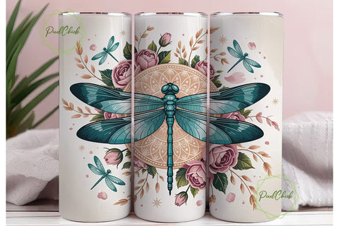 Dragonfly Mandala 20oz Tumbler Wrap Sublimation PixelChick 