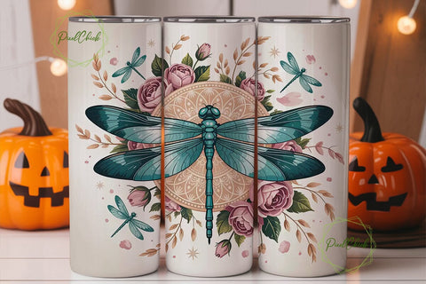 Dragonfly Mandala 20oz Tumbler Wrap Sublimation PixelChick 