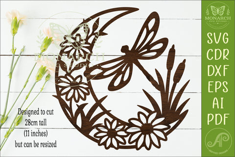 Dragonfly Moon Wall Art SVG, Black Eyed Susan Pond Scene SVG APInspireddesigns 