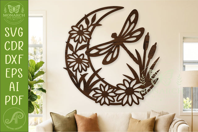 Dragonfly Moon Wall Art SVG, Black Eyed Susan Pond Scene SVG APInspireddesigns 