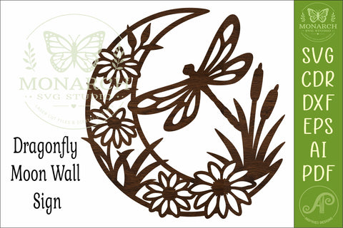 Dragonfly Moon Wall Art SVG, Black Eyed Susan Pond Scene SVG APInspireddesigns 