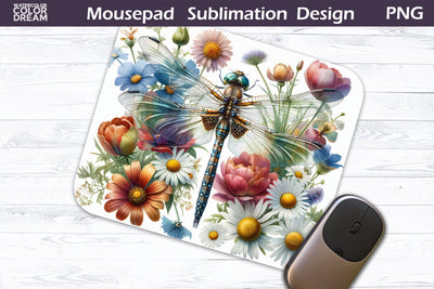 Dragonfly Mouse Pad | Dragonfly Floral Mousepad Sublimation Sublimation WatercolorColorDream 