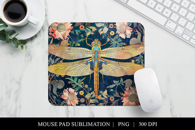 Dragonfly Mouse Pad Sublimation | Artistic Floral Desk PNG Sublimation BijouBay 