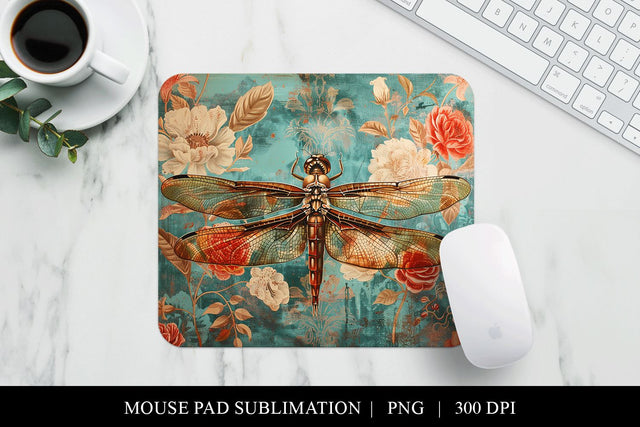 Dragonfly Mouse Pad Sublimation | Floral Desk PNG Sublimation BijouBay 