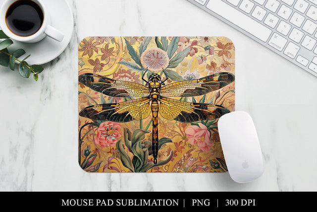 Dragonfly Mouse Pad Sublimation | Vintage Floral Desk PNG Sublimation BijouBay 