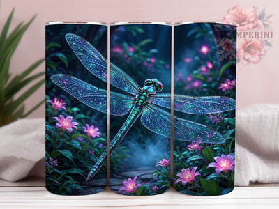 Dragonfly Night Garden 20oz Tumbler, Dragonfly Design, Night Garden, 20oz Wrap, Fantasy Art, Mystical Dragonfly, Sublimation Tumbler, Floral Pattern Sublimation Li Zamperini 