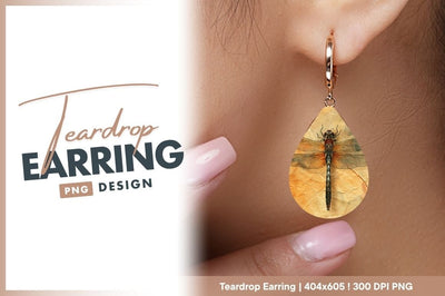 Dragonfly on textured paper background teardrop earring png Sublimation Regulrcrative 