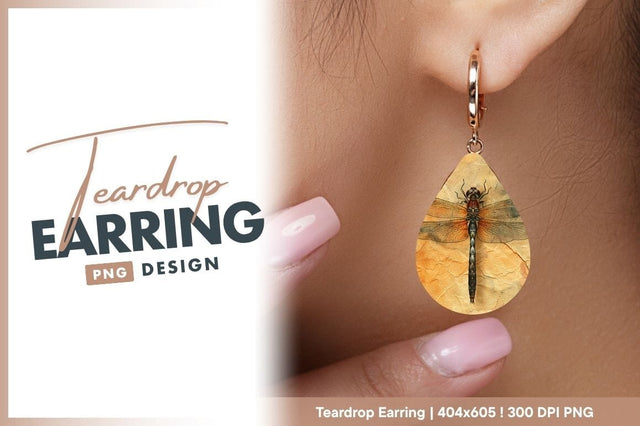 Dragonfly on textured paper background teardrop earring png Sublimation Regulrcrative 
