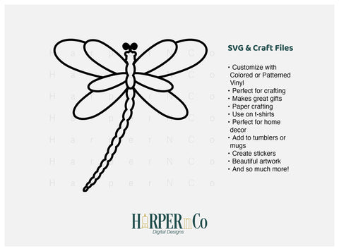Dragonfly Outline 1 SVG PNG Cut EPS File SVG HarperNCo 