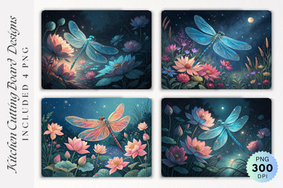 Dragonfly Over Flowers Cutting Board PNG Design Sublimation Regulrcrative 