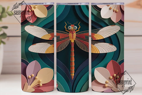 Dragonfly Quilled Art 20oz Tumbler Wrap Sublimation sassyprint 