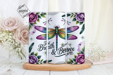 Dragonfly & Roses 20oz Tumbler Wrap Sublimation sassyprint 
