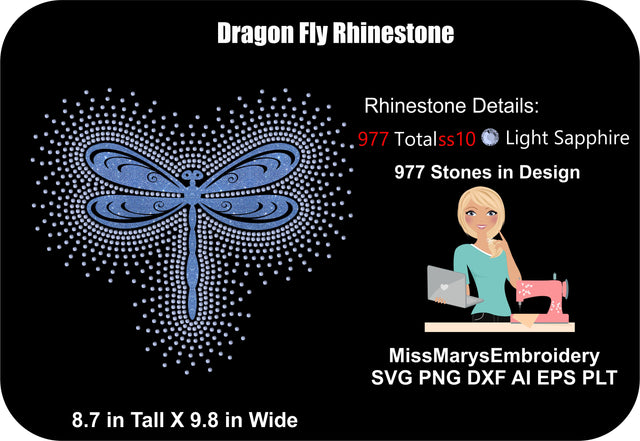 Dragonfly Scatter Rhinestone & Vinyl Template SVG MissMarysEmbroidery 