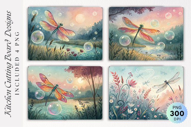 Dragonfly Serenity with Bubbles Cutting Board PNG Design Sublimation Regulrcrative 