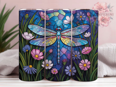 Dragonfly Stained Glass 20oz Tumbler Wrap, Stained Glass, Nature Inspired, Colorful Pattern, Elegant Artwork, 20oz Tumbler Wrap, Sublimation PNG Sublimation Li Zamperini 