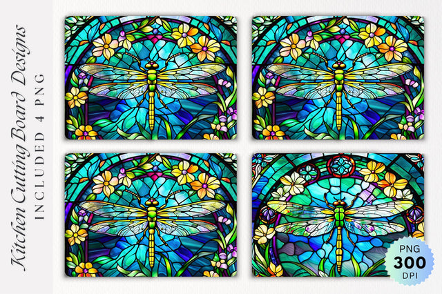 Dragonfly stained glass Cutting Board PNG Design Sublimation Regulrcrative 