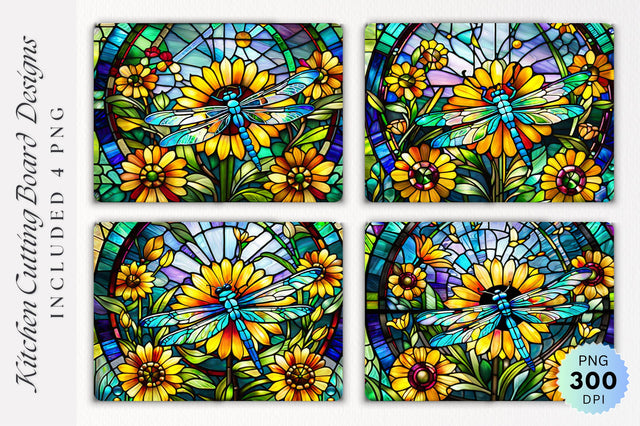 Dragonfly stained glass Cutting Board PNG Design Sublimation Regulrcrative 