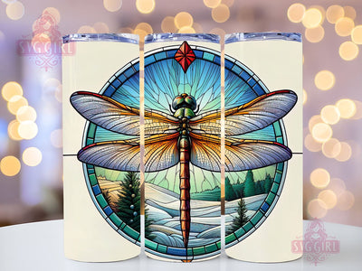 Dragonfly Stained Glass Tumbler Wrap, Dragonfly Sublimation, Dragonfly PNG, Dragonfly Tumbler PNG Sublimation SvggirlplusArt 