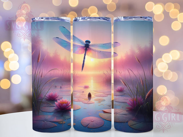 Dragonfly Sunset Garden Nature Tumbler, Dragonfly Art Design, Sunset Scene Gift, Garden Lover Present, Insect Nature Gift, Summer Evening Design, Peaceful Nature Gift Sublimation SvggirlplusArt 