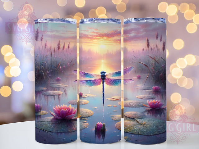 Dragonfly Sunset Garden Nature Tumbler, Dragonfly Art Design, Sunset Scene Gift, Garden Lover Present, Insect Nature Gift, Summer Evening Design, Peaceful Nature Gift Sublimation SvggirlplusArt 