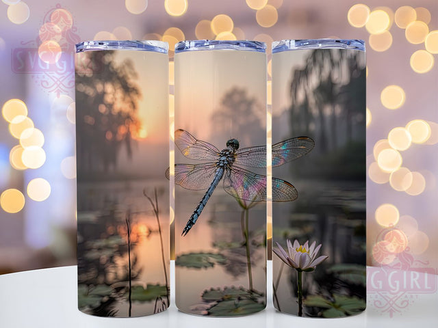 Dragonfly Sunset Garden Nature Tumbler, Dragonfly Art Design, Sunset Scene Gift, Garden Lover Present, Insect Nature Gift, Summer Evening Design, Peaceful Nature Gift Sublimation SvggirlplusArt 
