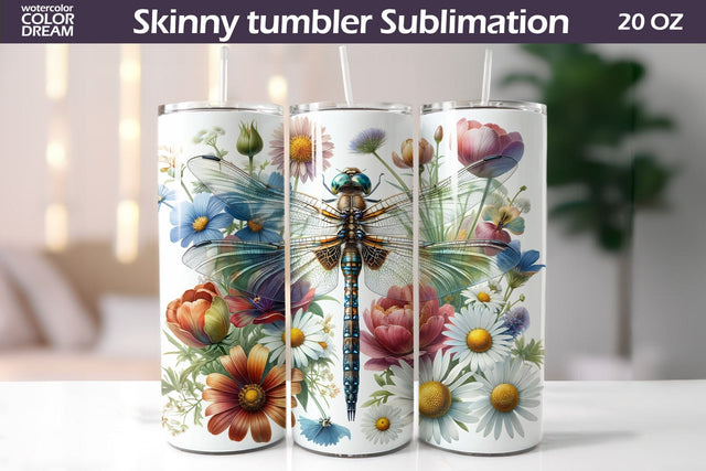 Dragonfly Tumbler Sublimation | Summer Tumbler Wrap Sublimation WatercolorColorDream 