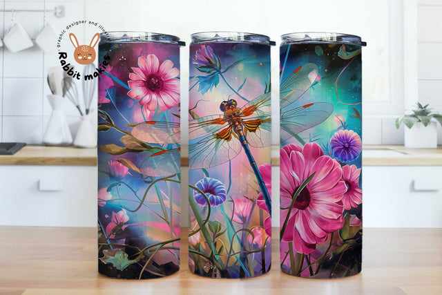 Dragonfly Tumbler Wrap PNG, Dragonfly 20oz Skinny Tumbler Sublimation Design Sublimation Rabbitmakies 