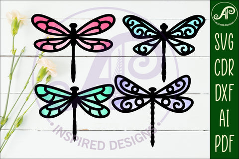 Dragonfly two layer laser cut outs SVG file SVG APInspireddesigns 