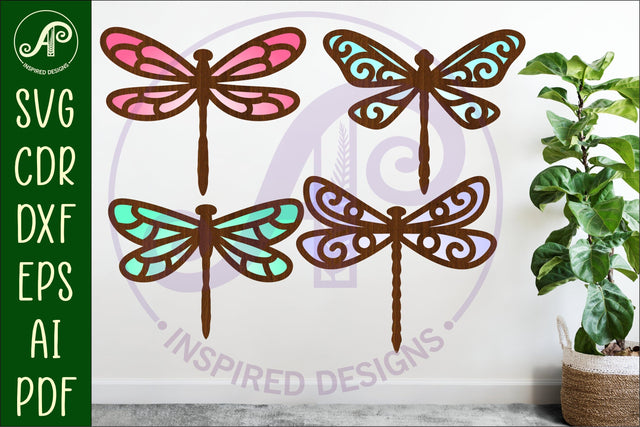Dragonfly two layer laser cut outs SVG file SVG APInspireddesigns 