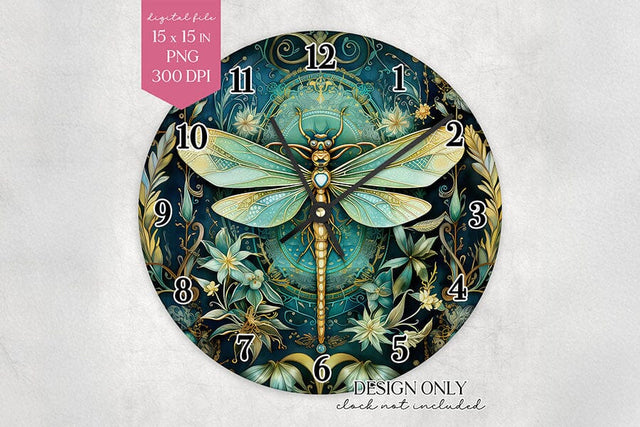 Dragonfly Wall Clock Sublimation Design PNG Sublimation BijouBay 