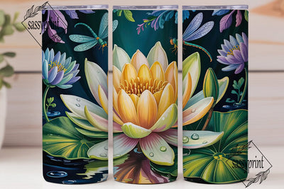 Dragonfly & Water Lily 20oz Tumbler Wrap Sublimation sassyprint 
