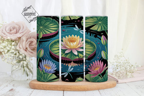 Dragonfly & Water Lily 20oz Tumbler Wrap Sublimation sassyprint 