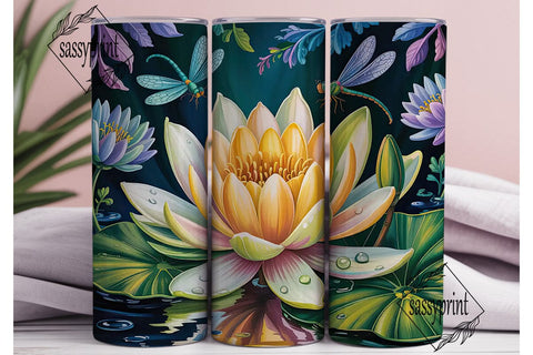 Dragonfly & Water Lily 20oz Tumbler Wrap Sublimation sassyprint 