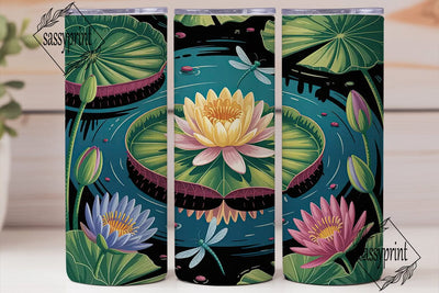 Dragonfly & Water Lily 20oz Tumbler Wrap Sublimation sassyprint 