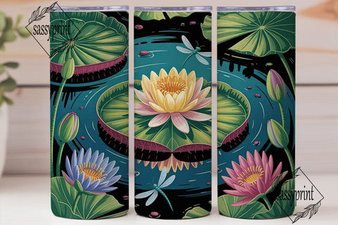Dragonfly & Water Lily 20oz Tumbler Wrap Sublimation sassyprint 
