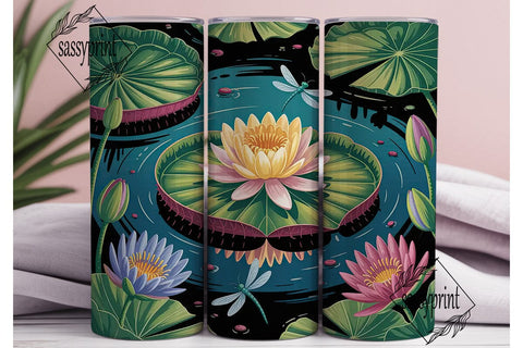 Dragonfly & Water Lily 20oz Tumbler Wrap Sublimation sassyprint 